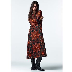 NWT Zara Woman Floral Print Printed Midi Dress Size XL